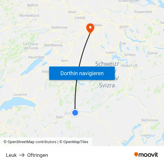 Leuk to Oftringen map
