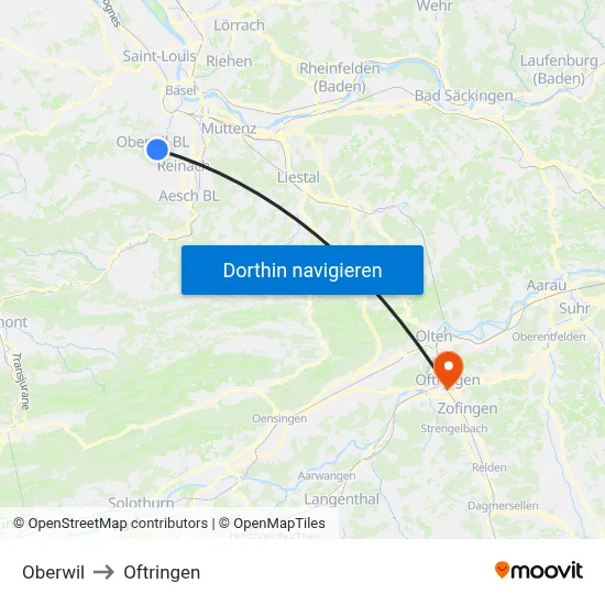 Oberwil to Oftringen map