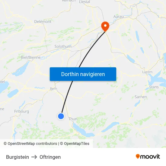 Burgistein to Oftringen map