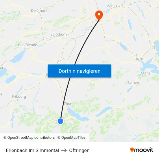 Erlenbach Im Simmental to Oftringen map