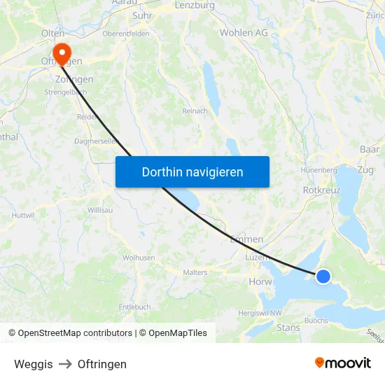 Weggis to Oftringen map