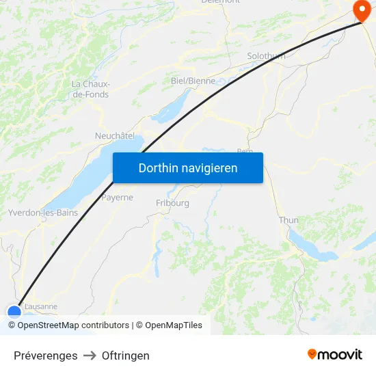 Préverenges to Oftringen map