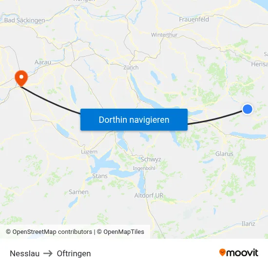 Nesslau to Oftringen map