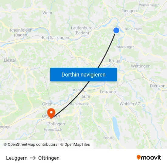 Leuggern to Oftringen map