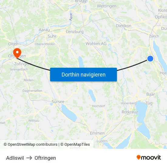 Adliswil to Oftringen map