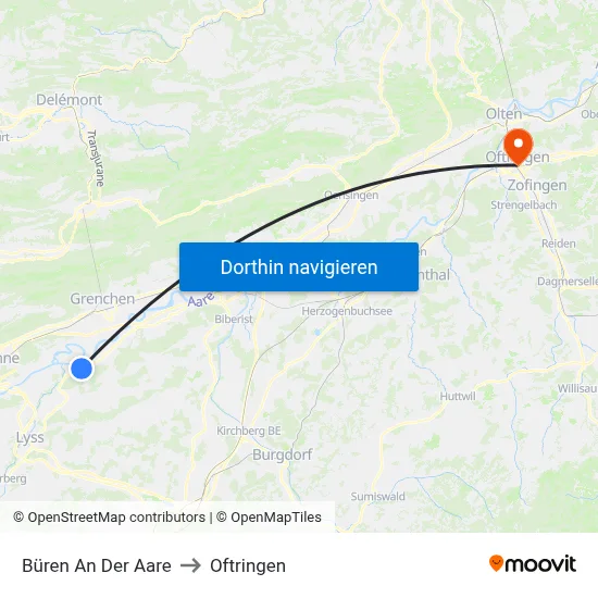Büren An Der Aare to Oftringen map