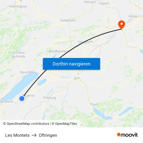 Les Montets to Oftringen map