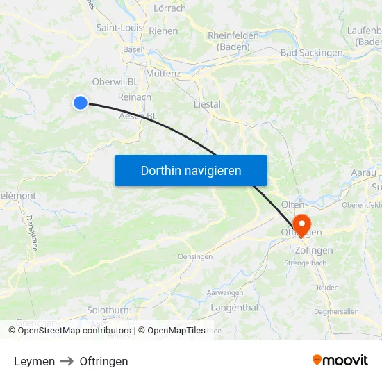 Leymen to Oftringen map