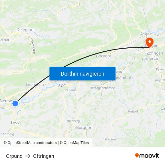Orpund to Oftringen map