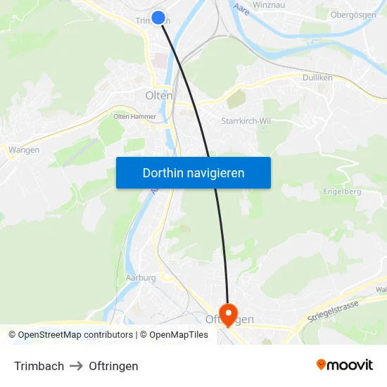 Trimbach to Oftringen map