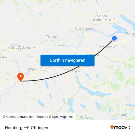 Homburg to Oftringen map