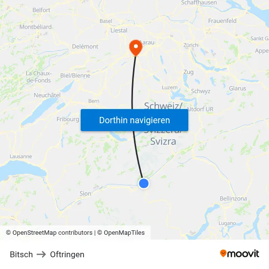 Bitsch to Oftringen map