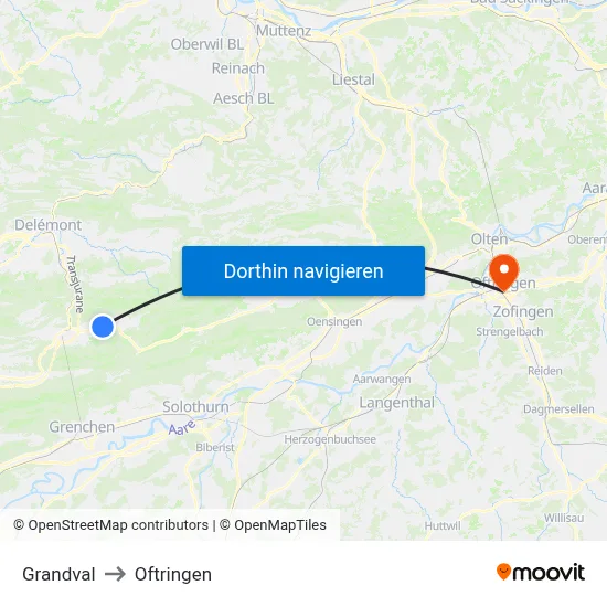Grandval to Oftringen map