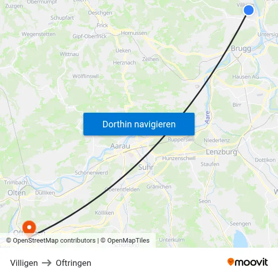 Villigen to Oftringen map