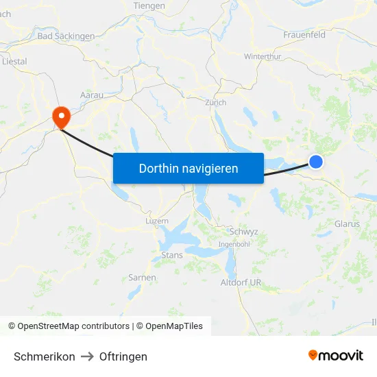 Schmerikon to Oftringen map