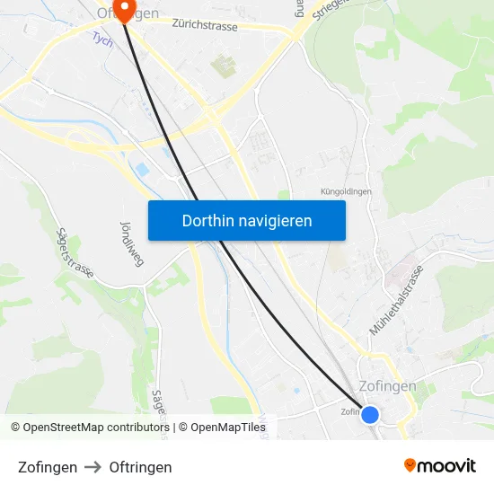 Zofingen to Oftringen map