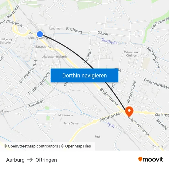Aarburg to Oftringen map
