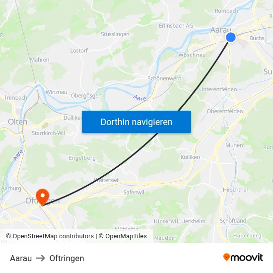 Aarau to Oftringen map