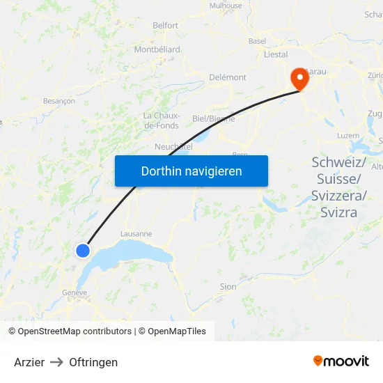 Arzier to Oftringen map