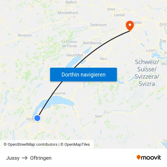 Jussy to Oftringen map