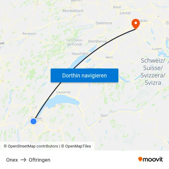 Onex to Oftringen map