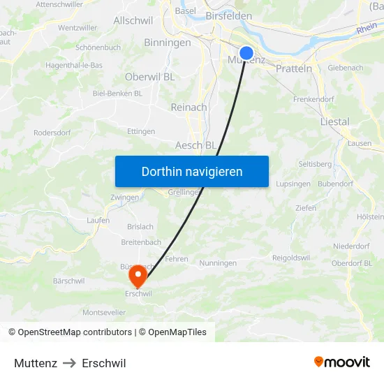 Muttenz to Erschwil map