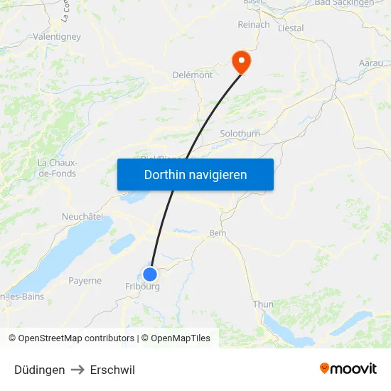 Düdingen to Erschwil map