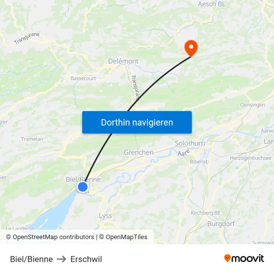 Biel/Bienne to Erschwil map
