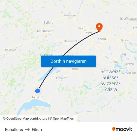 Echallens to Eiken map