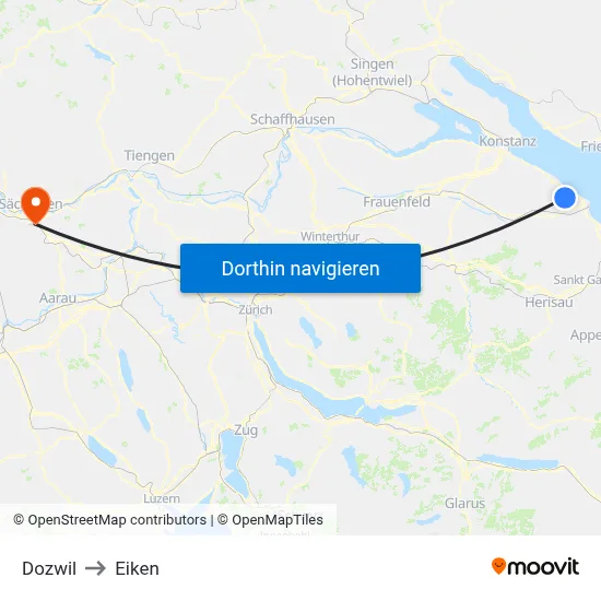 Dozwil to Eiken map