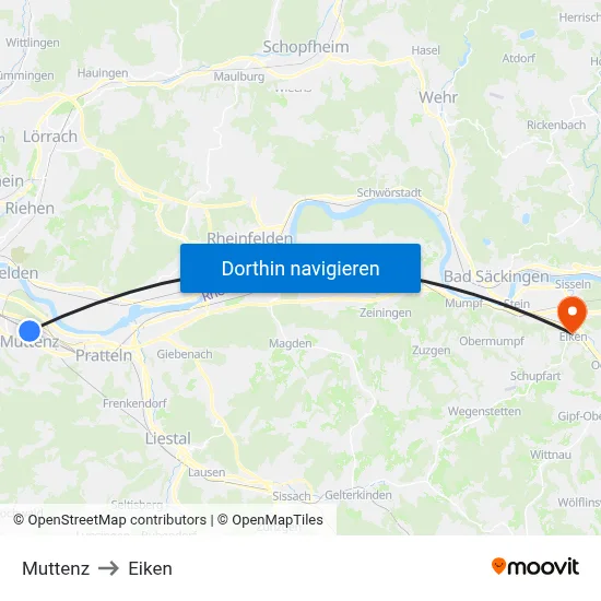 Muttenz to Eiken map