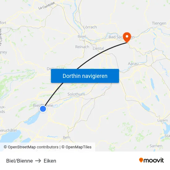 Biel/Bienne to Eiken map