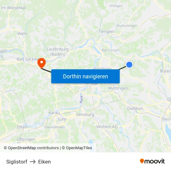 Siglistorf to Eiken map