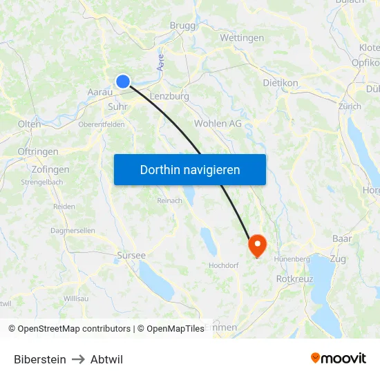 Biberstein to Abtwil map