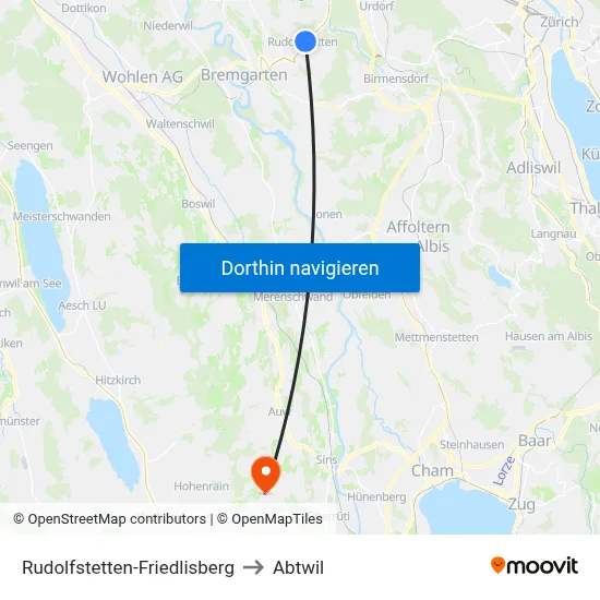 Rudolfstetten-Friedlisberg to Abtwil map