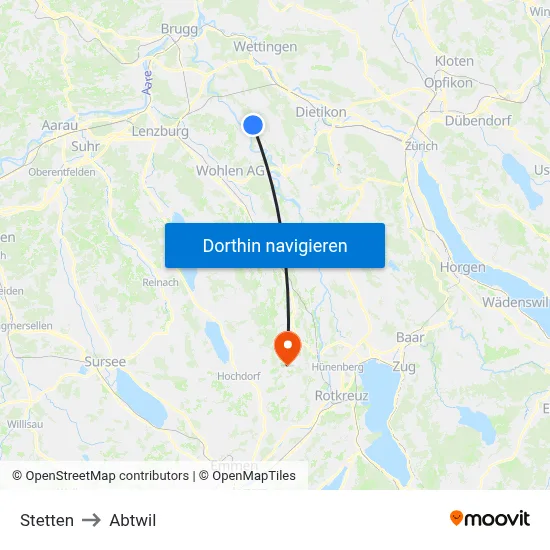 Stetten to Abtwil map