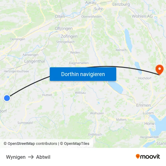 Wynigen to Abtwil map