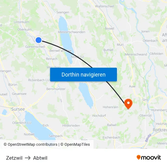 Zetzwil to Abtwil map