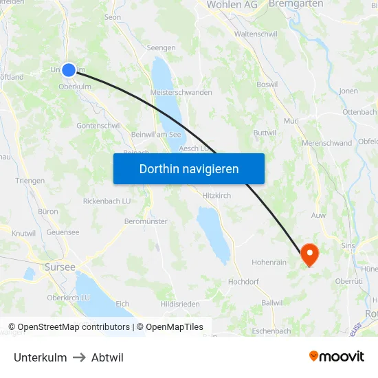 Unterkulm to Abtwil map