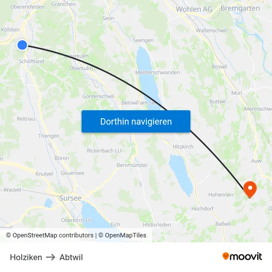 Holziken to Abtwil map
