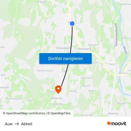 Auw to Abtwil map