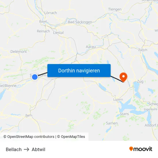 Bellach to Abtwil map