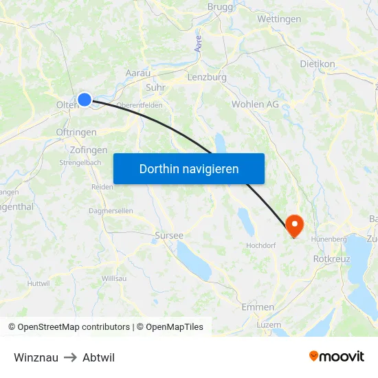 Winznau to Abtwil map