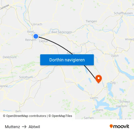 Muttenz to Abtwil map