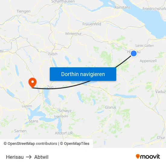 Herisau to Abtwil map