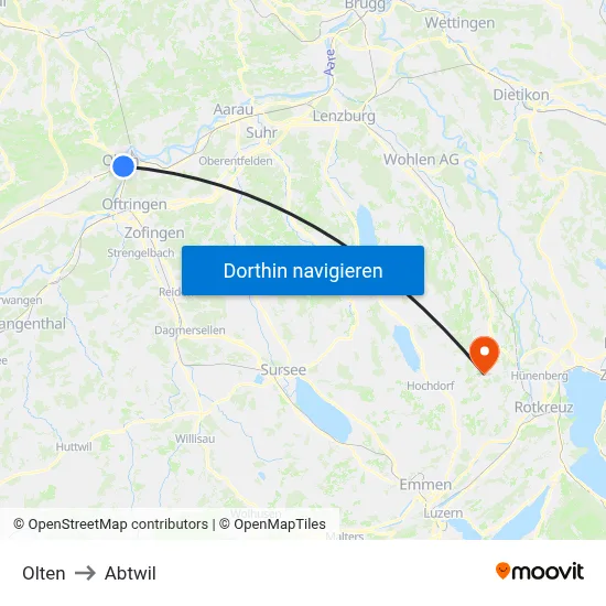 Olten to Abtwil map