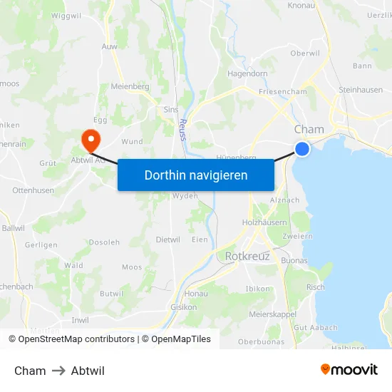 Cham to Abtwil map