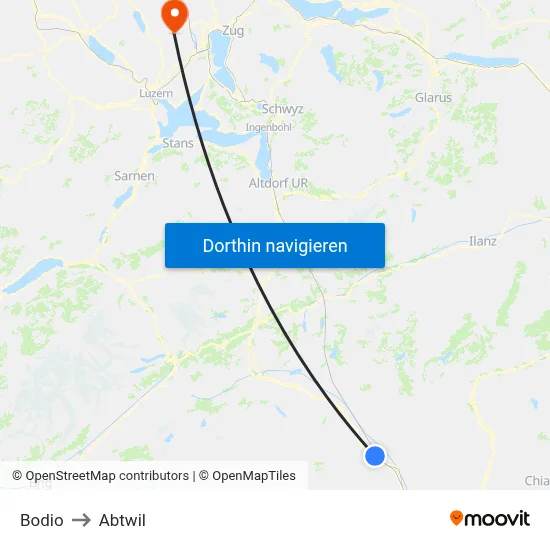Bodio to Abtwil map