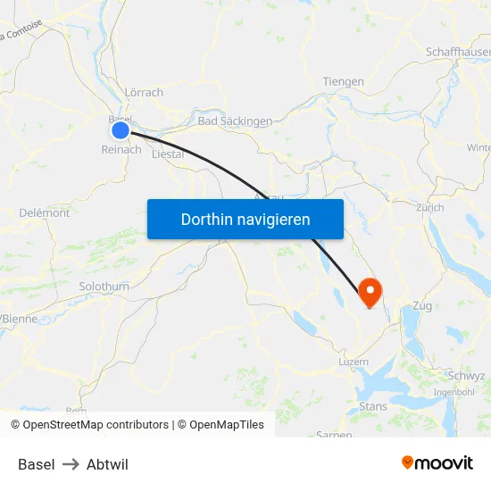 Basel to Abtwil map