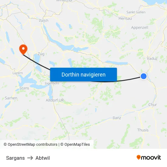 Sargans to Abtwil map